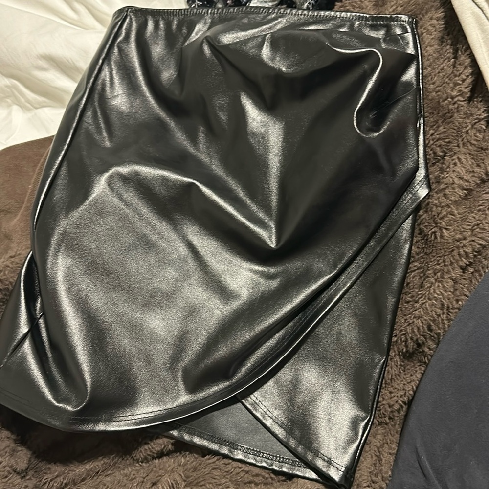 Black leather mini skirt